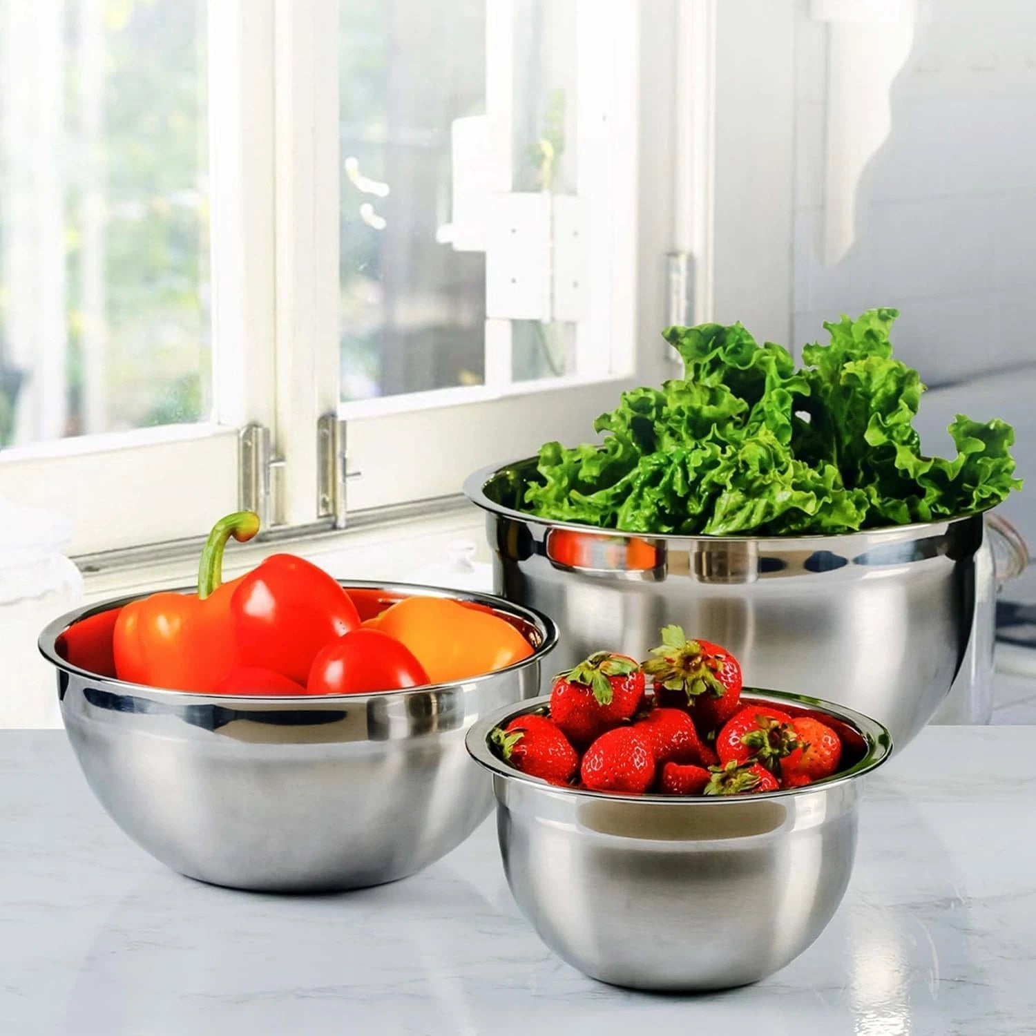 Set of 3 stainless steel nesting bowls with lids 07FC0E-D4 - KOEEK