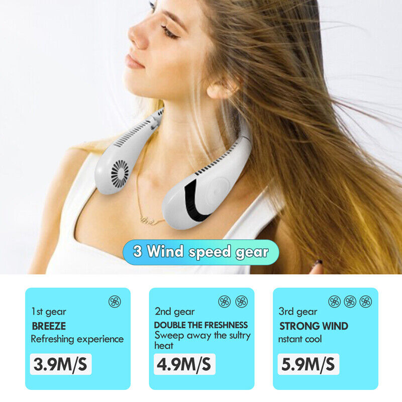 ny Ventilador de Cuello USB Oppladbar 5000mAh, 360° 3 Velocidades Plegable