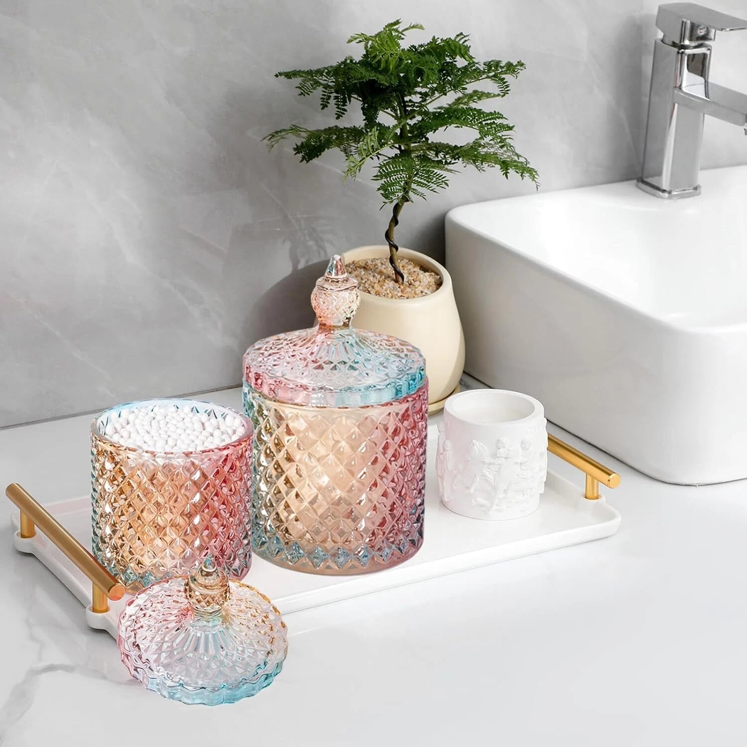 2 Pack Qtip Holder Glass Bathroom Accessories Vanity Organizers Makeup Storage 07FC0E-D4 - KOEEK