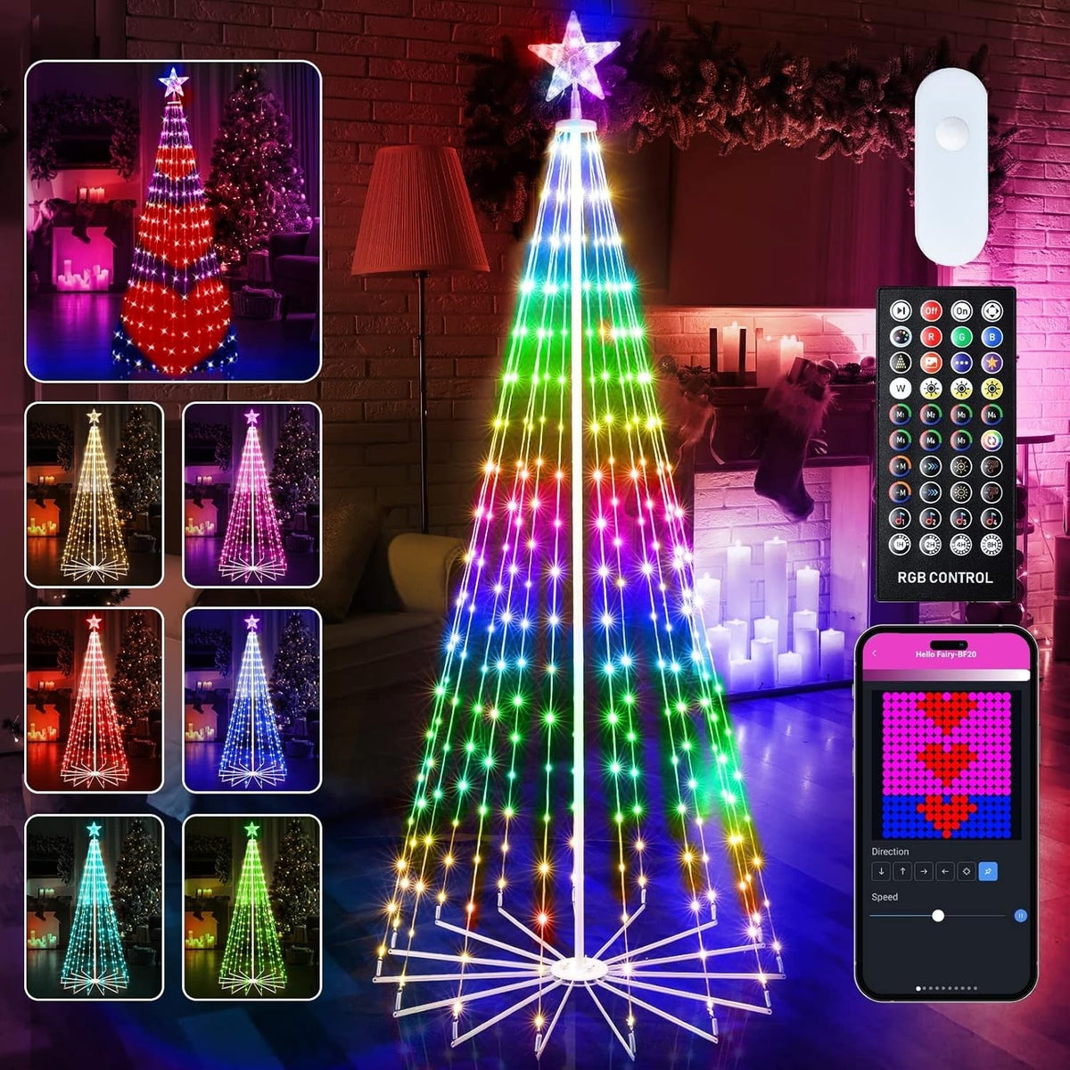 Brightown 6ft RGB LED Smart Christmas Cone Tree Light | App + Remote | 34 Modes BRIGHTOWN - KOEEK
