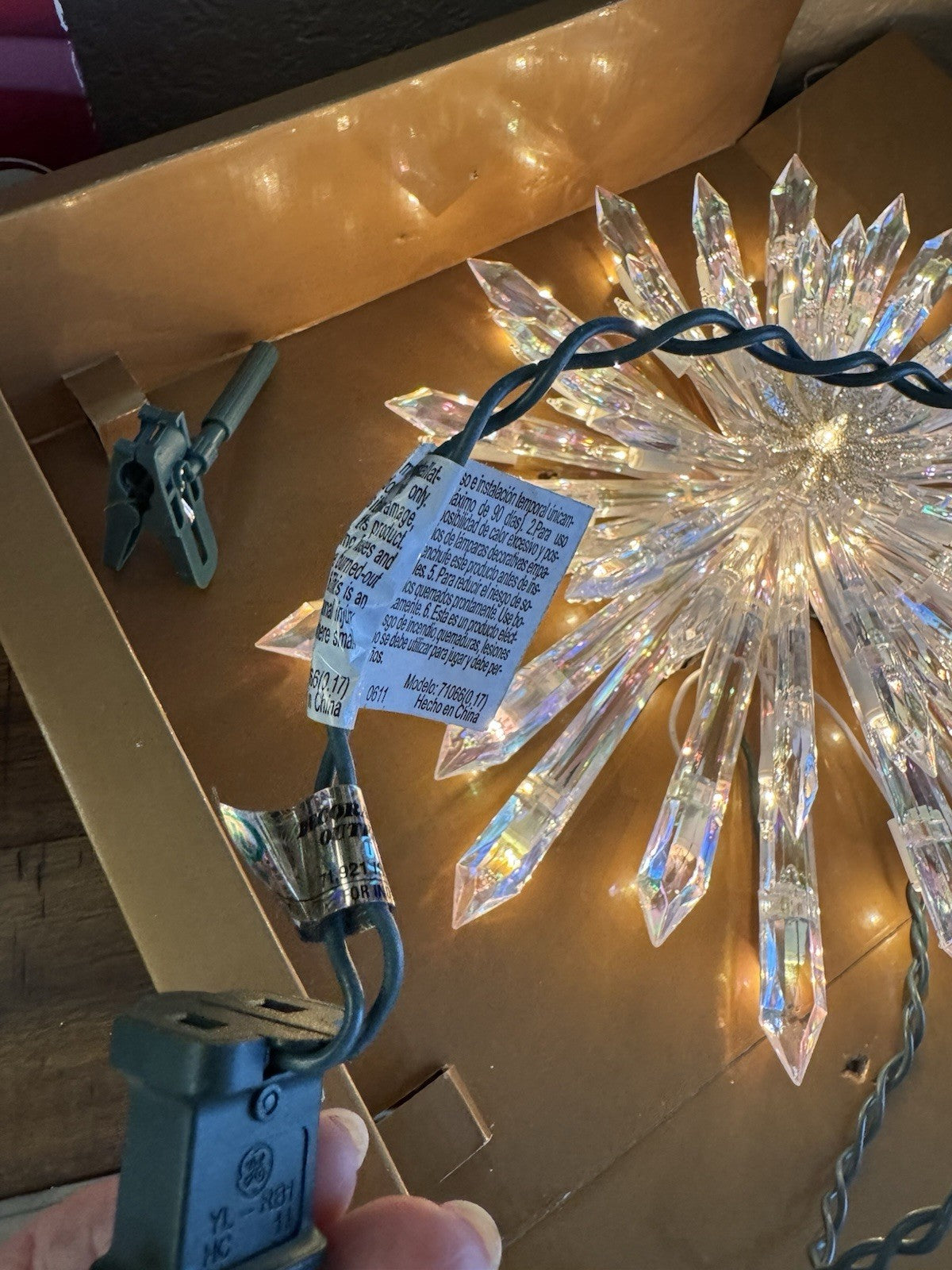 GE 50 Light Large Crystal Style Star Snowflake Christmas Tree Topper Big 14" wBX GE - KOEEK