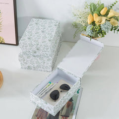 Decorative Cardboard Storage Boxes, Set of 3 Light Green Floral Pattern Keepsake 07FC0E-D4 - KOEEK