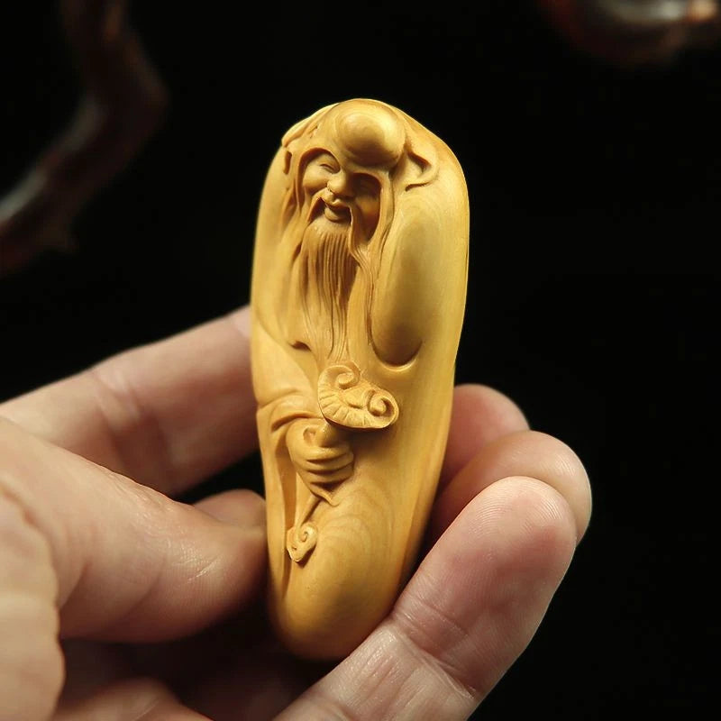 Boxwood Carved Hand Piece Wooden Figurine Craft Gift Chinese Style Prosperity 07FC0E-D4 - KOEEK