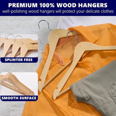 30 Pack Wooden Hanger, Natural Wooden Suit Hanger with Non-Slip Trouser Bar 07FC0E-D4 - KOEEK