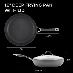 Deep Hard Anodized Non-Stick Pan with Lid - 12 inch, Gray