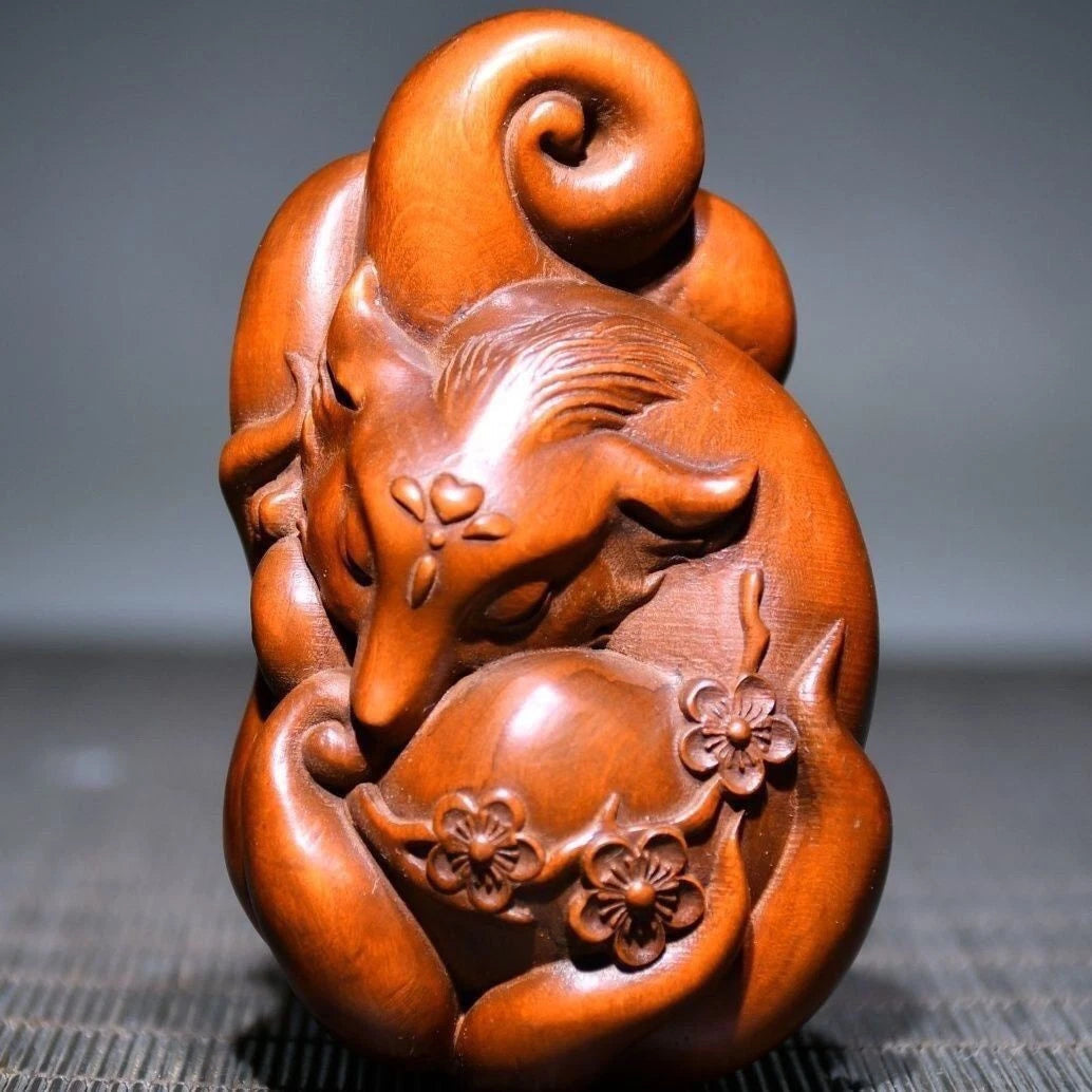 Boxwood Wood Carved Figurine 7cm Handheld Worry Piece Pocket Charm Car Pendant 07FC0E-D4 - KOEEK