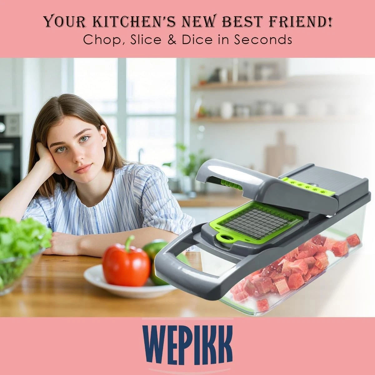 Vegetable chopper set, stainless steel blades, with vegetable pusher 07FC0E-D4 - KOEEK