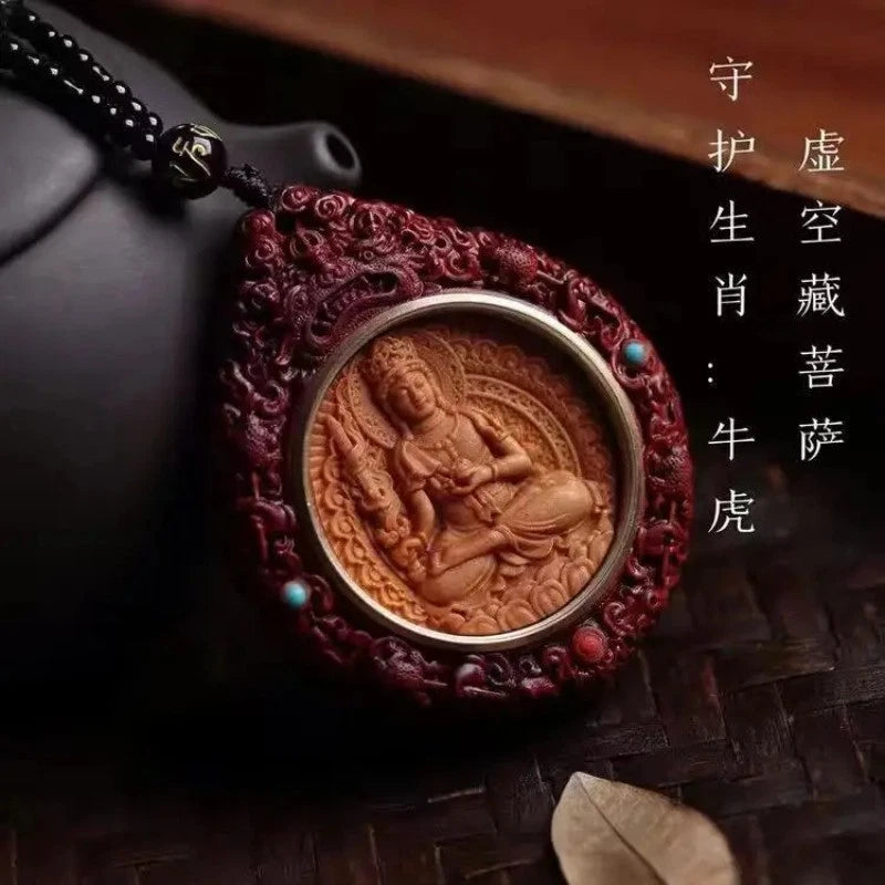 Rosewood Handcarved Twelve Zodiac Guardian God Necklace Amulet Pendant Jewelry 07FC0E-D4 - KOEEK