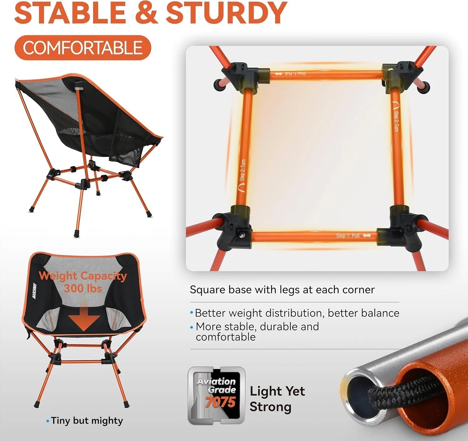 Ultralight Folding Camping Chair, Heavy Duty Portable Compact, (Orange) 07FC0E-D4 - KOEEK