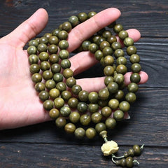 Green Sandalwood 108 Beads Lotus Mala Bracelet Unisex Prayer Jewelry 07FC0E-D4 - KOEEK