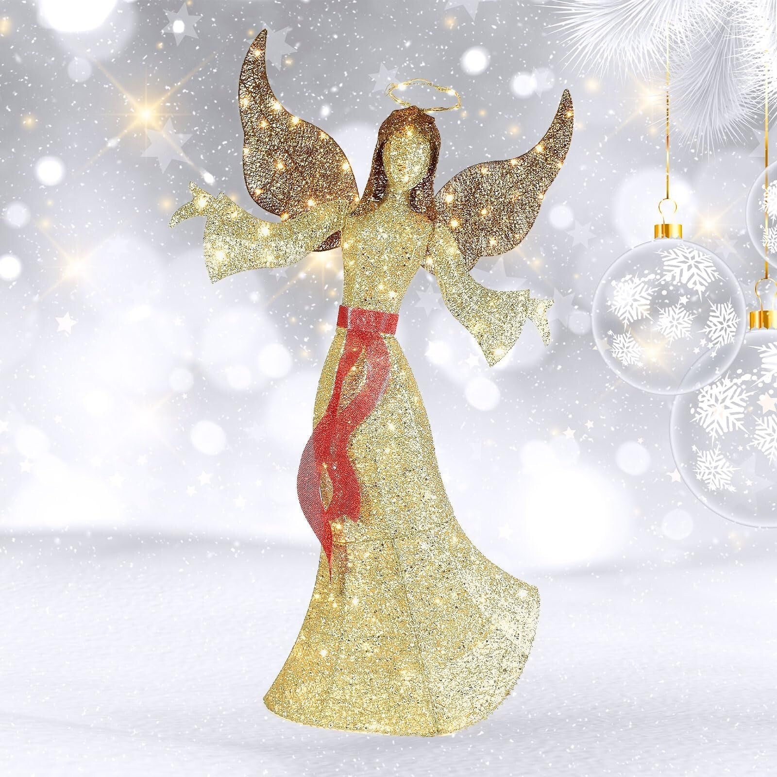 Christmas Angel Decoration 5FT Outdoor Pre-Lit with 120 LED Lights Elegant Xmas 07FC0E-D4 - KOEEK