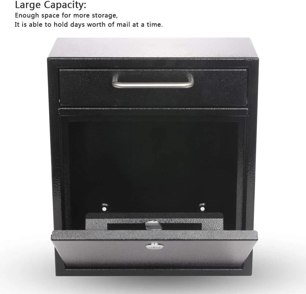 Steel Key Lock Outdoor Mailbox, Locking Wall Mounted Mailbox, Large Black 07FC0E-D4 - KOEEK
