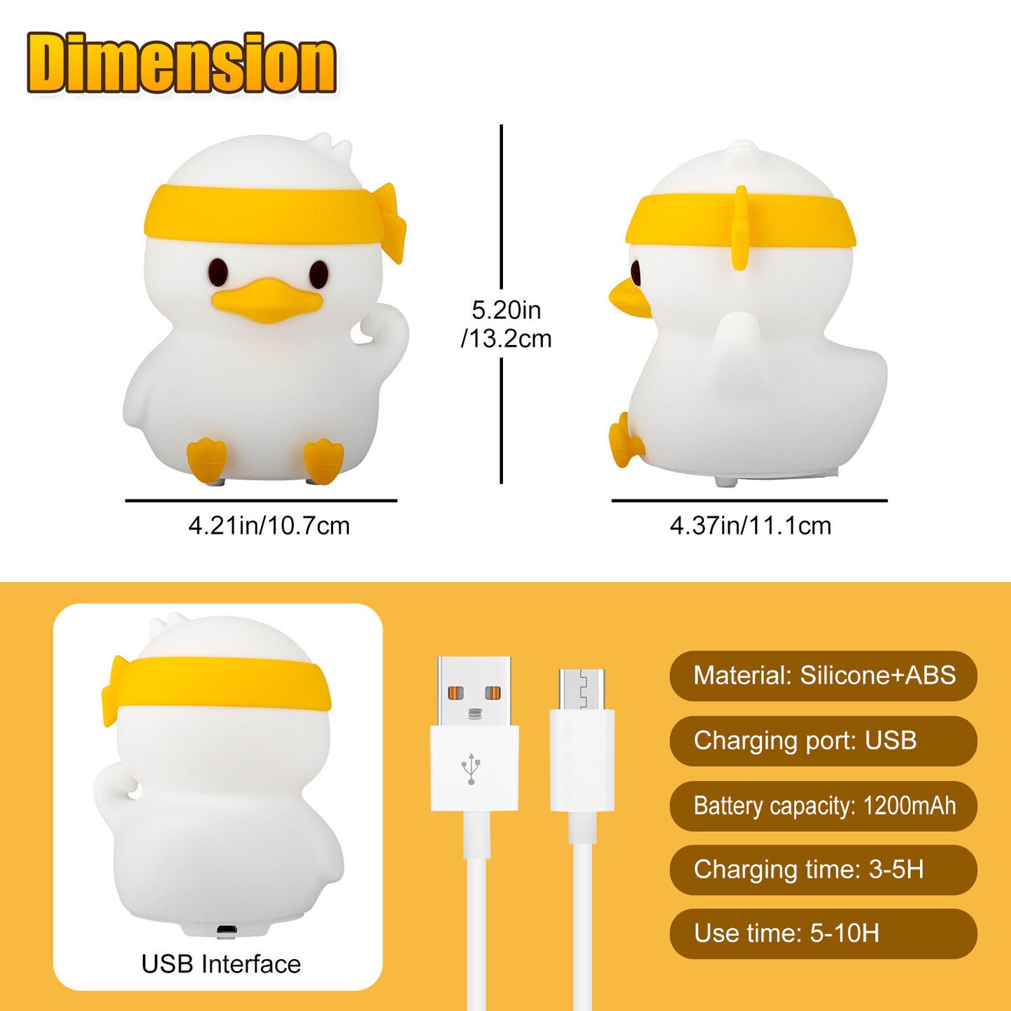 Silicone LED Cute Duck Night Light USB Charging Dimming Atmosphere Bedside Sleep