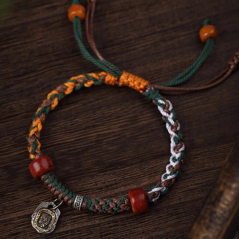 Tibetan Handmade Weaving Bracelet Zakirham Bangle Cotton Rope Silver Amulet 07FC0E-D4 - KOEEK