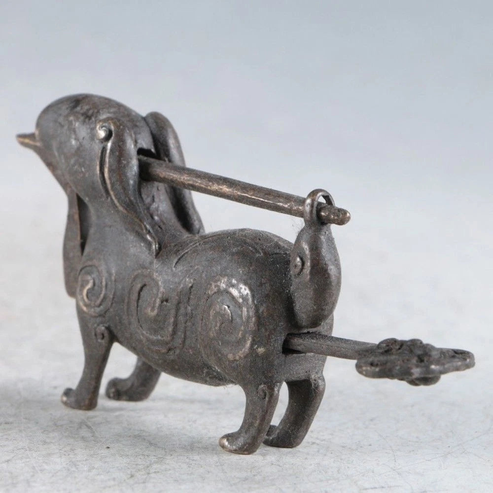 Chinese Old Style Brass Handmade Rabbit Lock with Key Rare Collectibles 07FC0E-D4 - KOEEK