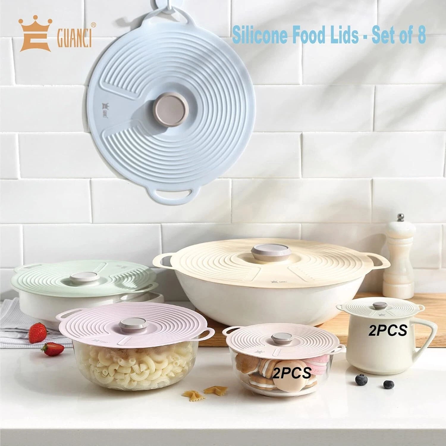 8 Pack Silicone Lids for Bowl Silicone Microwave Cover with 6 Sizes Reusable 07FC0E-D4 - KOEEK