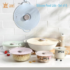 8 Pack Silicone Lids for Bowl Silicone Microwave Cover with 6 Sizes Reusable 07FC0E-D4 - KOEEK