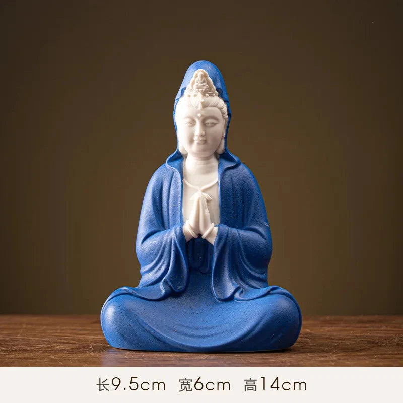 14cm Chinese Ceramic Guanyin Bodhisattva Handcarved Buddha Statue Zen Decoration 07FC0E-D4 - KOEEK