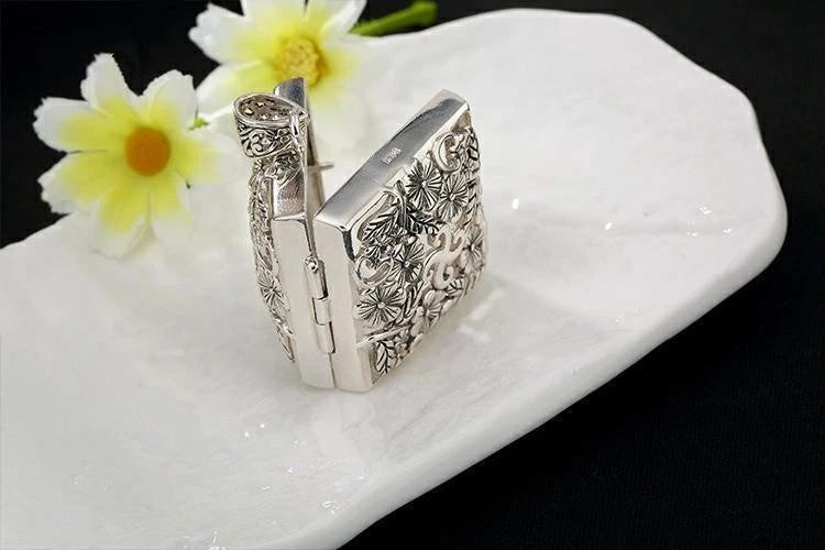 Large Openable Amulet Box Pendant Hollow Plum Blossom Square Storage Necklace 07FC0E-D4 - KOEEK