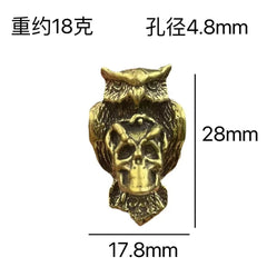 2pcs Brass Owl Skull Beads Lanyard EDC Bead Knife Paracord Bead Pendant DIY Bead 07FC0E-D4 - KOEEK