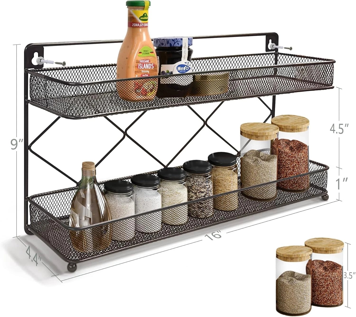 2 Tier Metal Kitchen Counter-top or Wall Mount Spice Rack,Jars Storage Organizer 07FC0E-D4 - KOEEK
