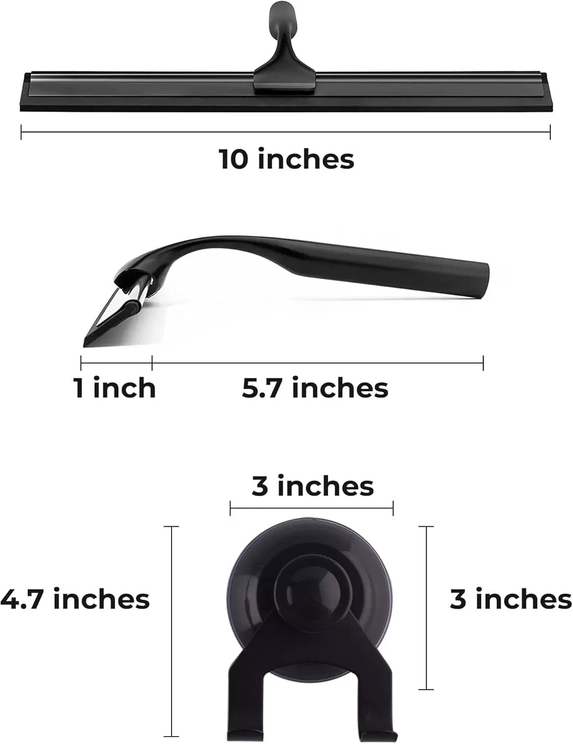new Matte Black Shower Squeegee for Glass Doors with Adhesive Hooks, Squeegee for Sh 07FC0E-D4 - KOEEK