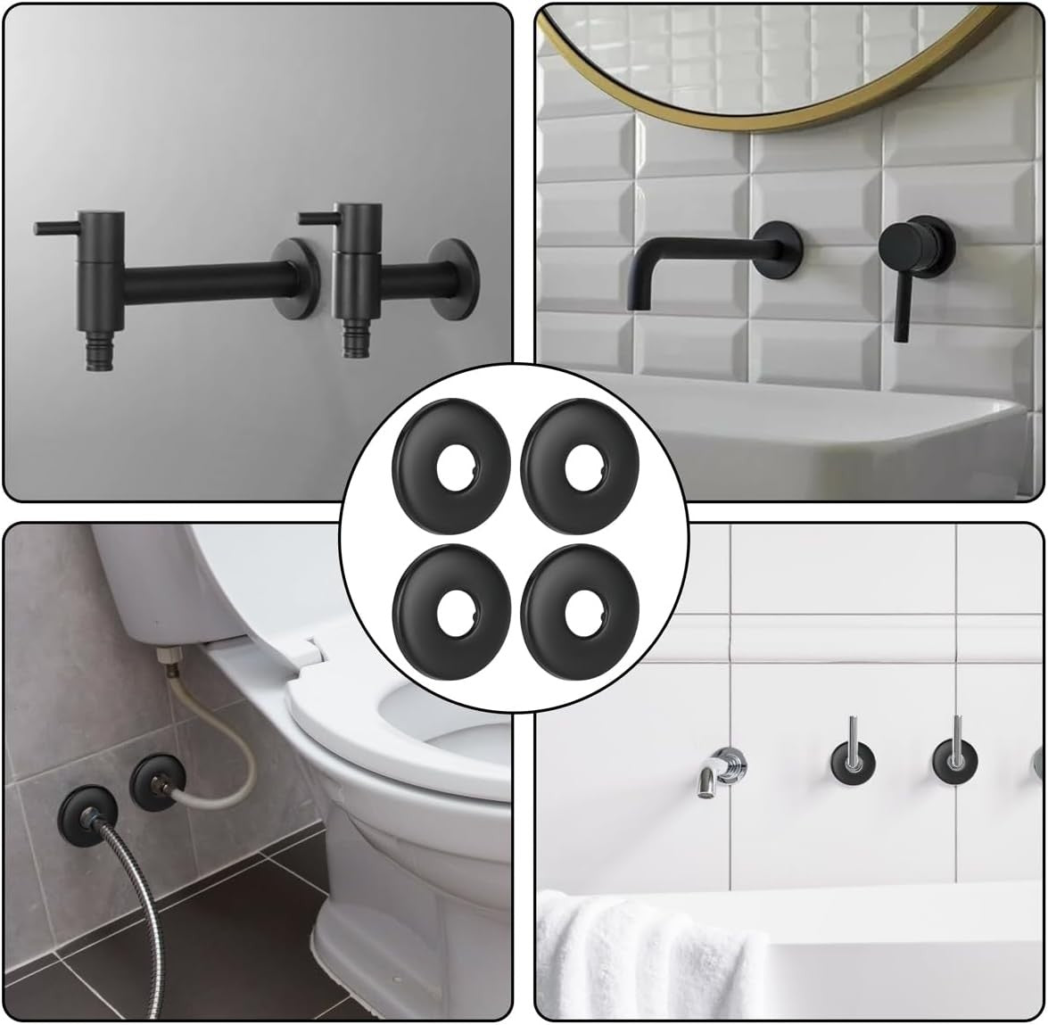 new 4 Pack Shower Arm Flange, Round Replacement Escutcheon Plate, 2.5 Black