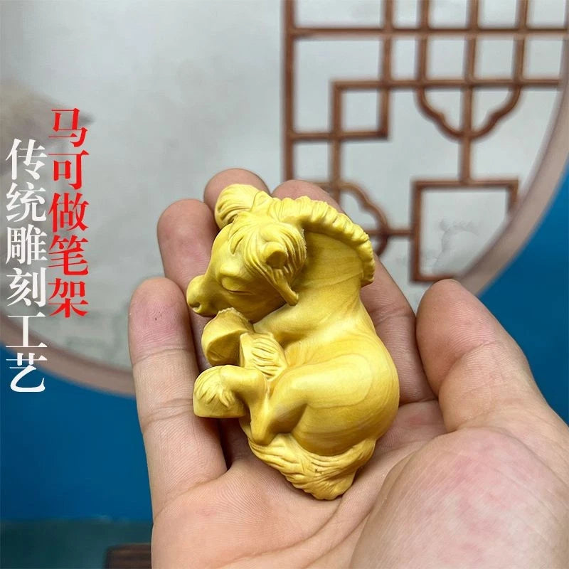Boxwood Carved Zodiac Horse Pen Holder Desk Décor Home Office Gift Chinese Style 07FC0E-D4 - KOEEK