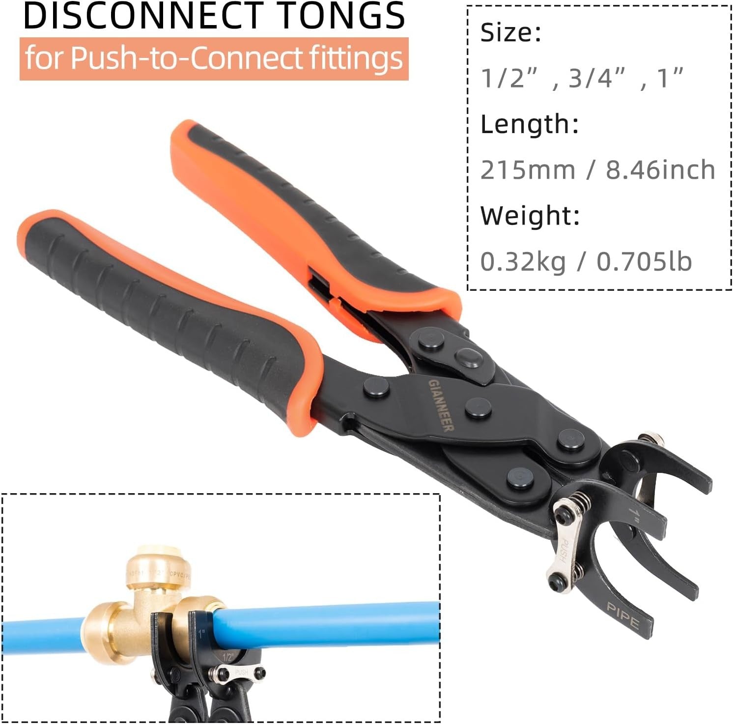 new Push to Connect Removal Tool Disconnect 1/2”, 3/4”, 1”, Orange and Black