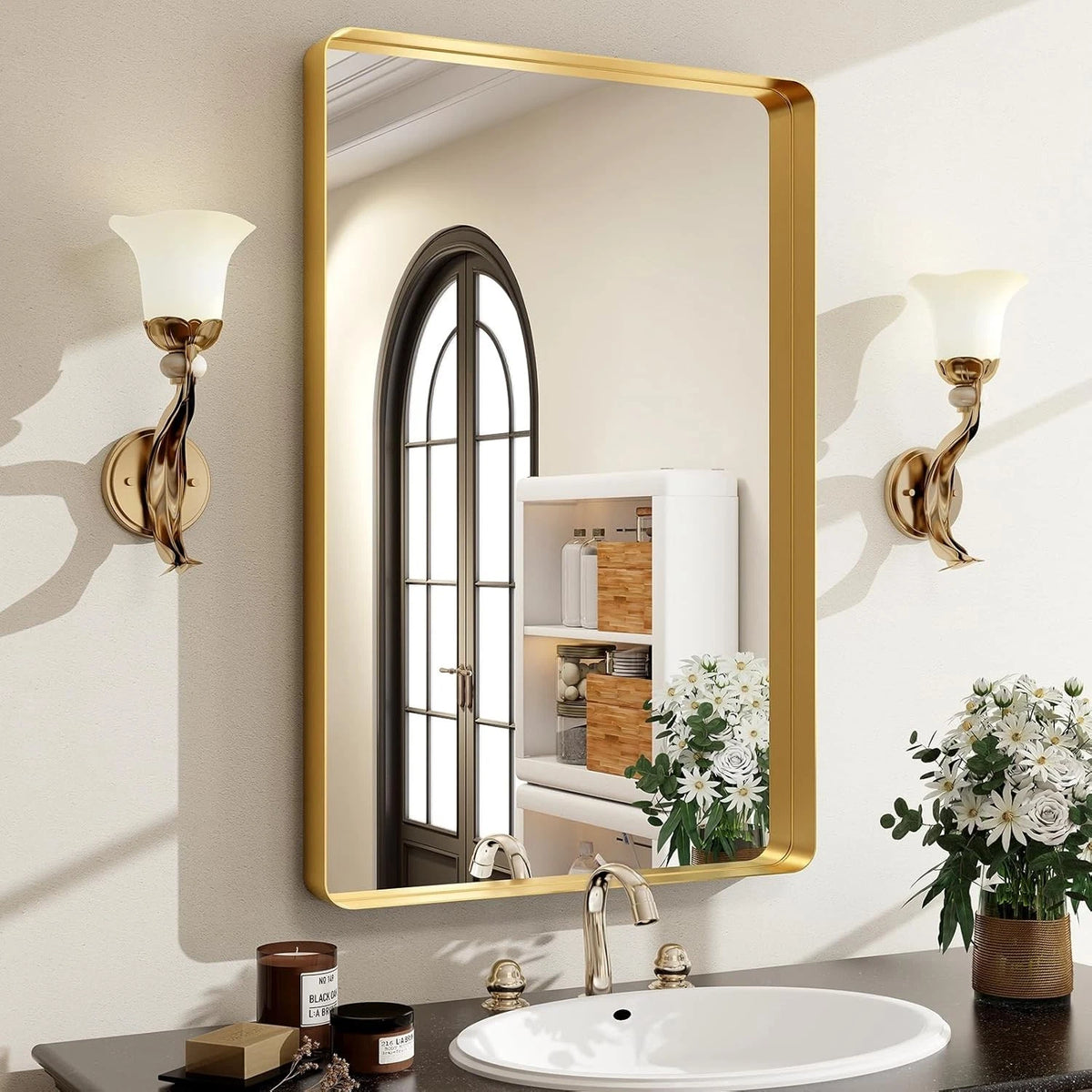 30 x22 Inch Gold Bathroom Mirror for Wall,Aluminum Alloy Frame Rectangular Wall