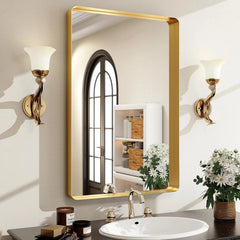 30 x22 Inch Gold Bathroom Mirror for Wall,Aluminum Alloy Frame Rectangular Wall
