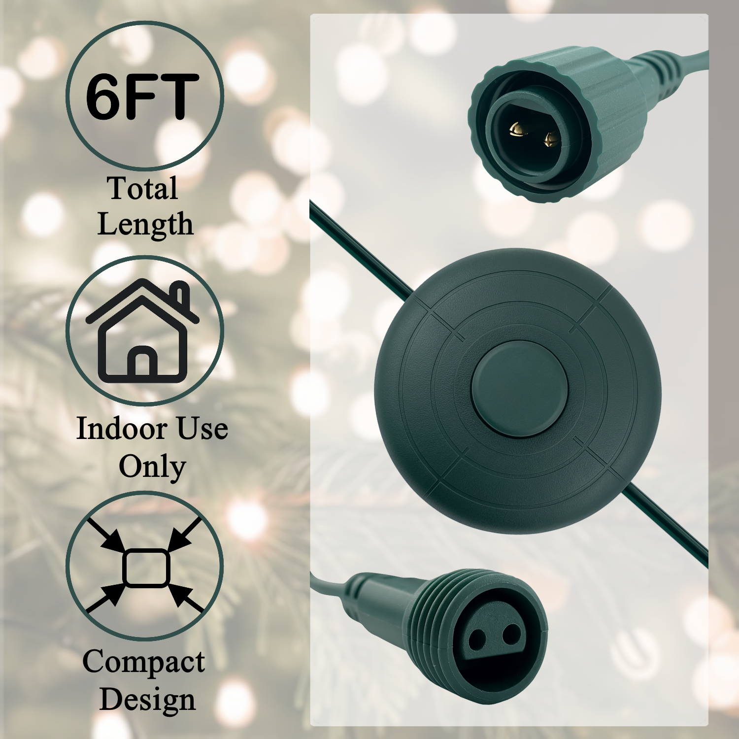 Christmas Tree LED Power Cord Foot Switch Control Raintight 5/8inch Plug 6Ft 07FC0E-D4 - KOEEK