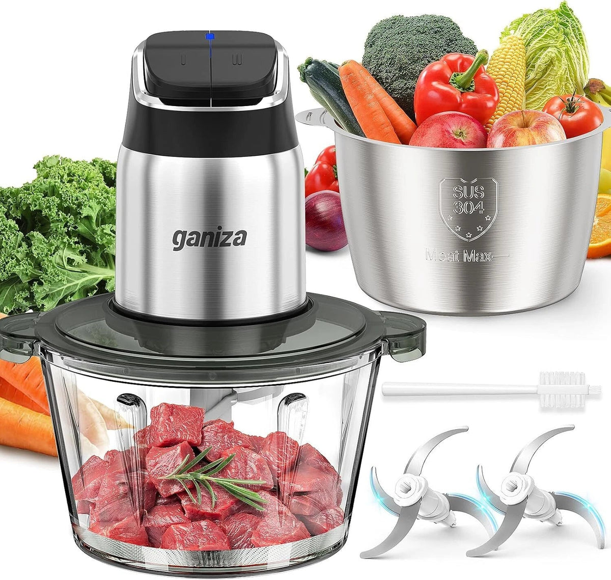 Food Processor,2-Speed Food Chopper Meat Grinder with 8-Cup Stainless Steel Bowl 07FC0E-D4 - KOEEK