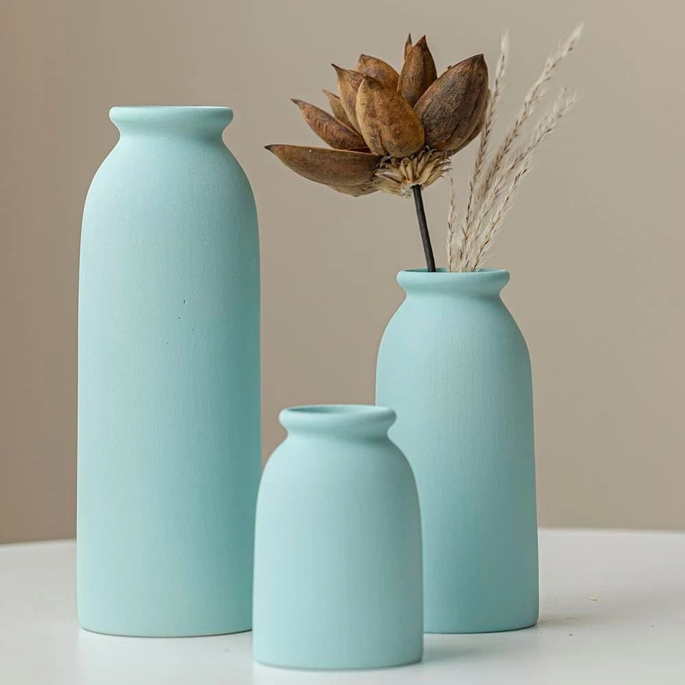Ceramic Vase Set-3, Small Flower Vases for Decor, Modern Boho Farmhouse Style 07FC0E-D4 - KOEEK