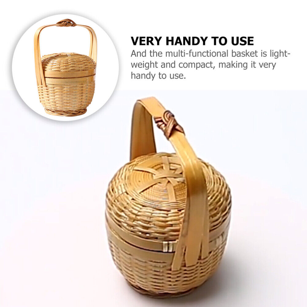 ny Bamboo Mini Basket Desktop Oppbevaring Vevde Kurver for med Lokk Portable