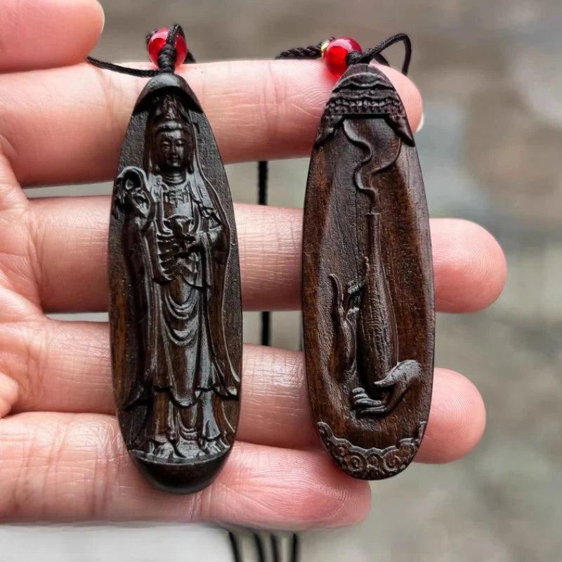 6cm Retro Agarwood Handmade Carve Guanyin Pendant Necklace Handicraft Chinese 07FC0E-D4 - KOEEK