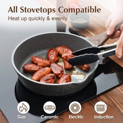 Nonstick Skillet,Deep Frying Pan10‘’,Saute Pan with Lid,Healthy Cooking Pan 07FC0E-D4 - KOEEK