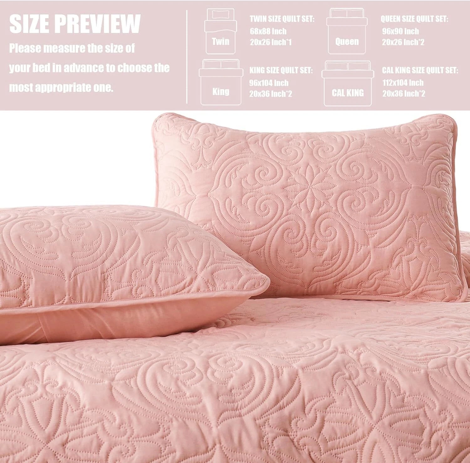Quilt Set Full Queen Size, Lightweight Vintage Quilts with 2 Pillow Shams, Soft 07FC0E-D4 - KOEEK