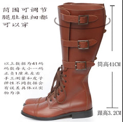 Men WWII US Military Cavalry Hoplite Long Boots Army Retro Shoes Cowhide Brown 07FC0E-D4 - KOEEK