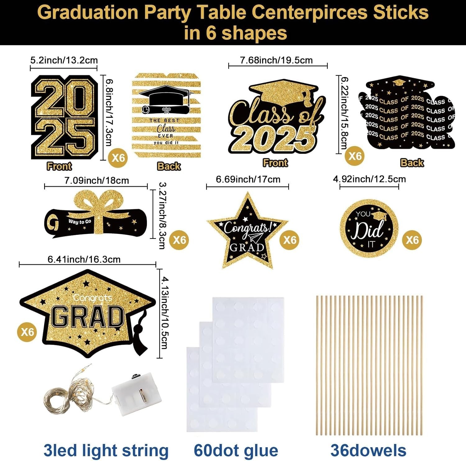 new OuMuaMua Graduation Decorations Class of 2025-36pcs Black and Gold OUMUAMUA - KOEEK