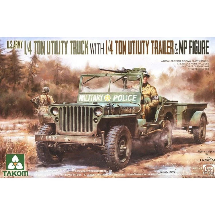 TAKOM 2126 1/35 U.S. 1/4 Ton Utility Truck with 1/4 Ton Trailer & MP Figure TAKOM - KOEEK