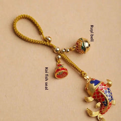 High-grade Sand Gold Auspicious Koi Exquisitely Keychain Pendant Lanyard Amulet 07FC0E-D4 - KOEEK