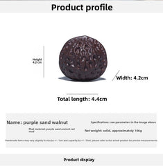 1Pair 4.4cm Yixing Purple Clay Handcarved Walnut Tea Pet Handball Luck Ornament 07FC0E-D4 - KOEEK