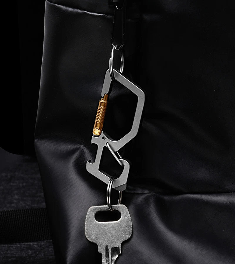 EDC Titanium Keychain Multi Tools Bottle Opener Crowbar Double Hanging Buckle 07FC0E-D4 - KOEEK