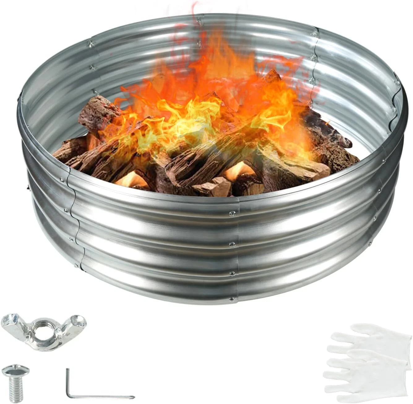 (36 inch round galvanized fire pit ring/fire ring - collapsible, silver) 07FC0E-D4 - KOEEK