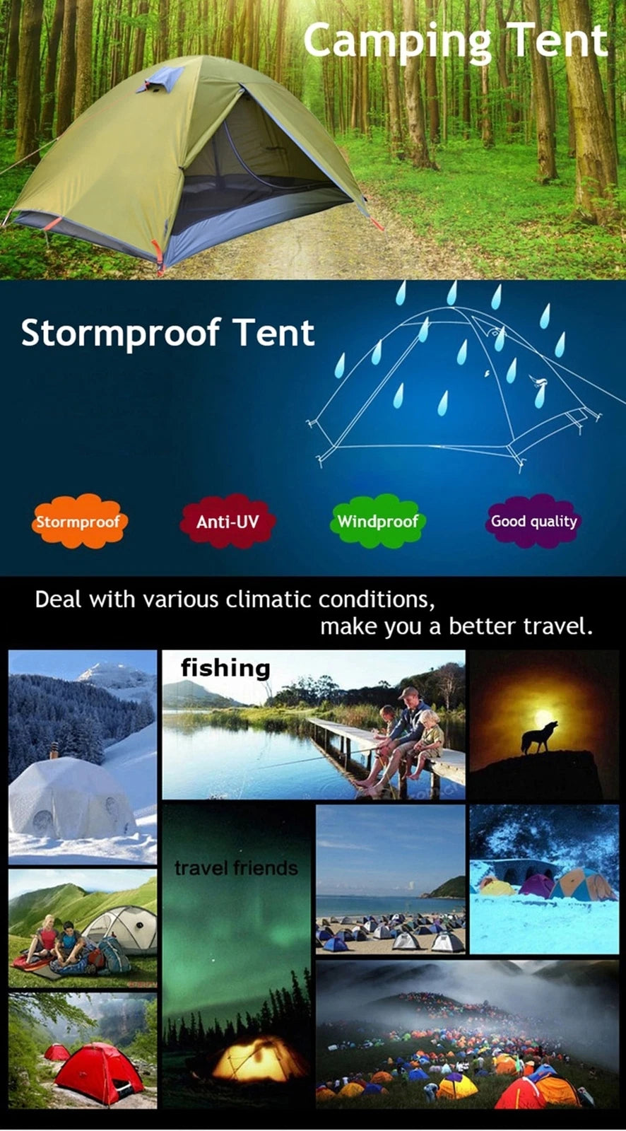 Backpacking Camping Tents Waterproof Breathable Lightweight Portable Travel Tent 07FC0E-D4 - KOEEK