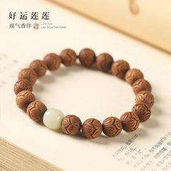 10mm  Lotus Wooden Bracelet Single Strand Artistic Men Women Accessory 07FC0E-D4 - KOEEK