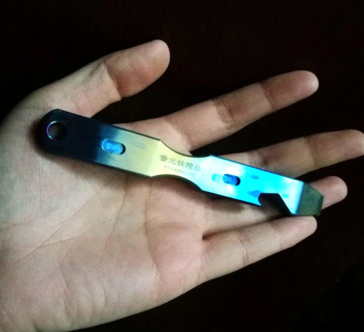 1Pc Titanium TC4 Crowbar Pry Bar Underreach EDC Tool Bottle Opener Pendant Gifts 07FC0E-D4 - KOEEK