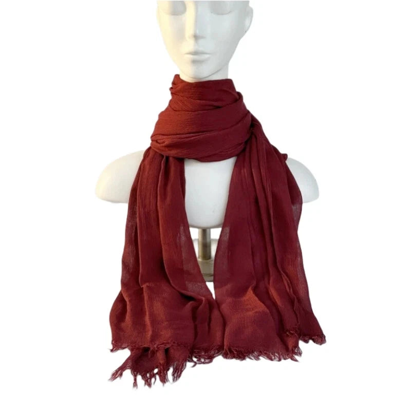 Cotton Viscose Scarf Muslim Long Hijab Solid Color Tassel Headscarves for Women 07FC0E-D4 - KOEEK