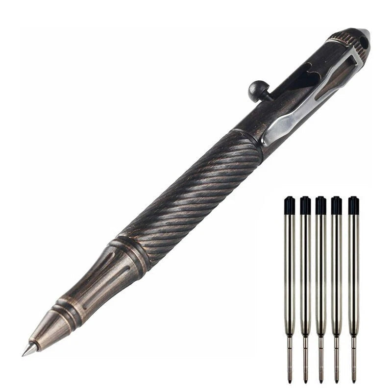 Outdoor EDC Practical Retro Brass Pocket Ball Pen Signature Tactical Office Pen 07FC0E-D4 - KOEEK